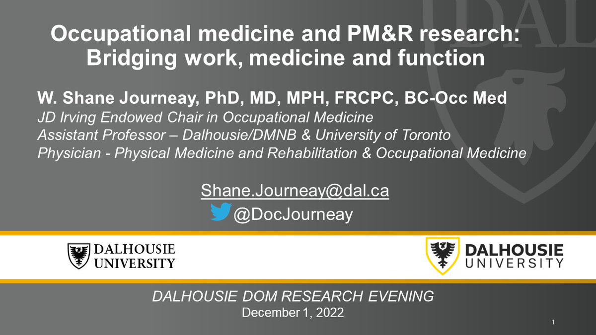 Had a great time presenting to Dalhousie Dept of Medicine research evening on #occmed and #pmr research.
@research_dal @DalMedNB @DalMedSchool
