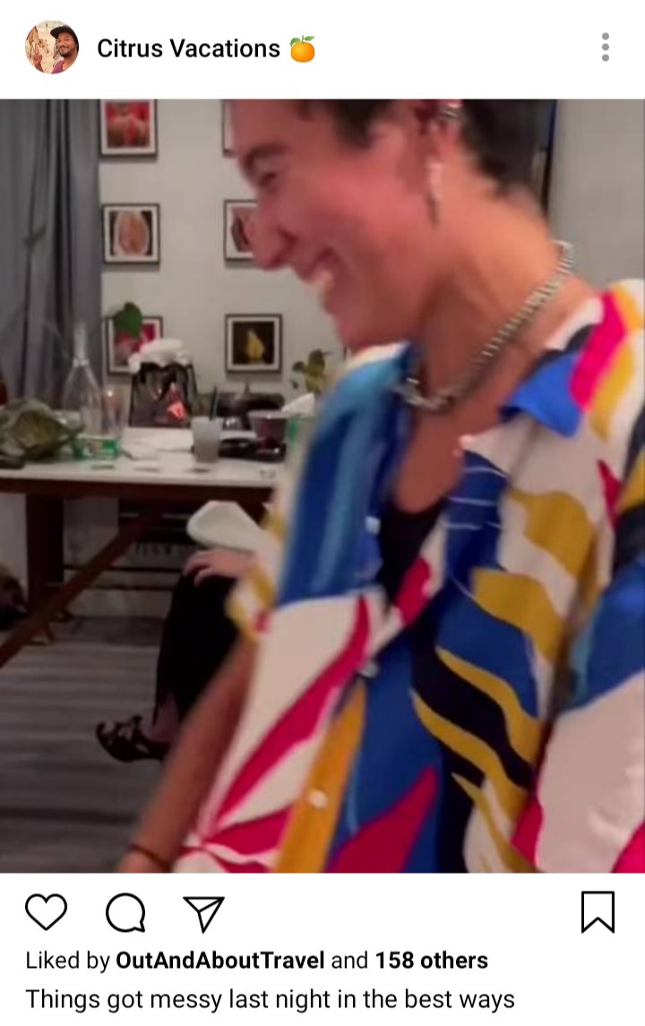 Roach's IG: picture of Jim laughing, blurred. Caption reads "Things got messy last night in the best ways" 