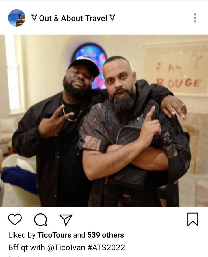 Out and about IG: picture of Olu and Ivan at the party, posing. Caption reads "bff qt with @TicoIvan #ATS2022