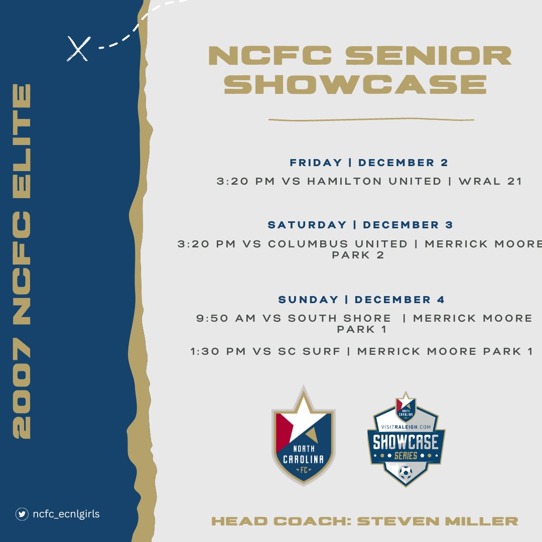 NCFC07EliteG's tweet image. Looking forward to a great weekend against teams from Canada, Ohio, New Jersey and South Carolina. If you&apos;re in Durham or Raleigh this weekend, come check us out! #ShowcaseSeries