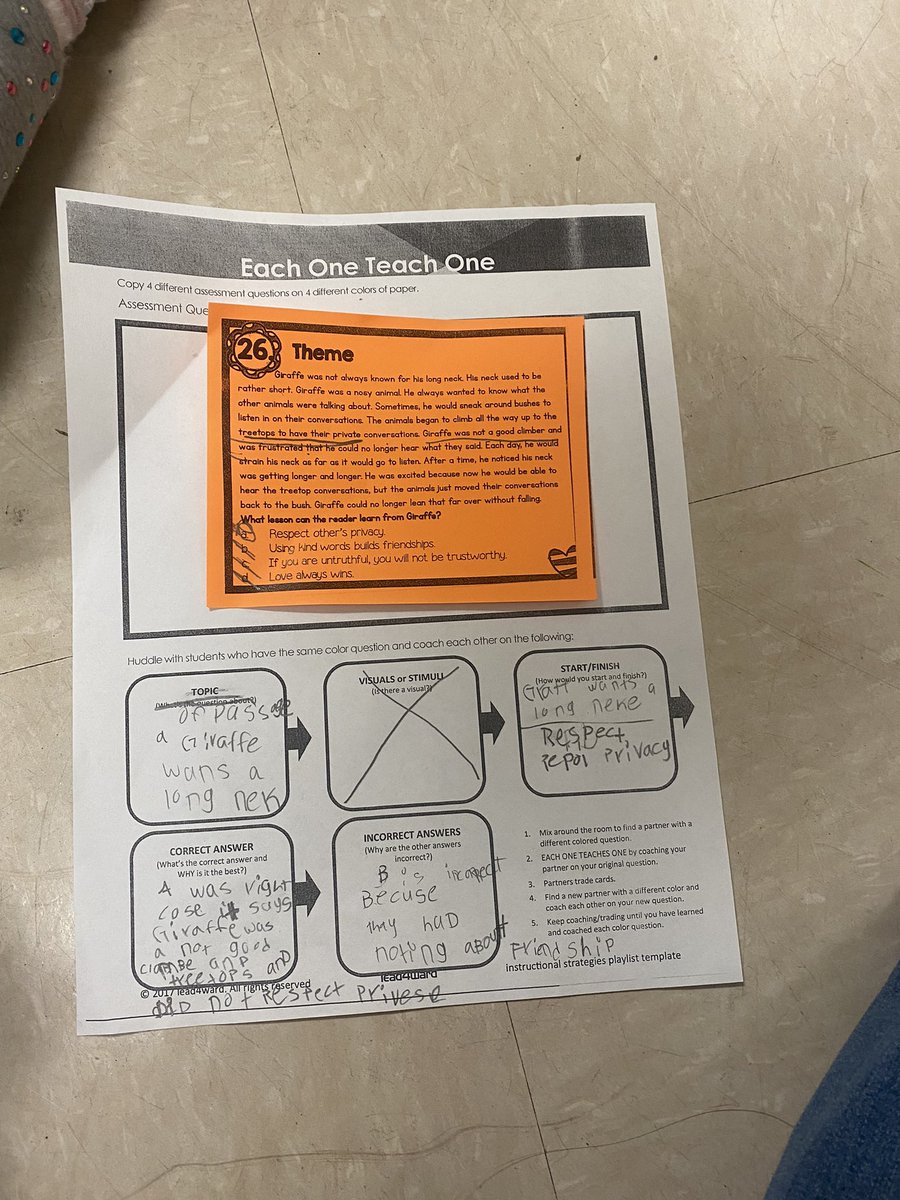 RedersReaders's tweet photo. Really proud of the work happening in room 17. Theme is one of our weak TEKS from Module 4 so we tried a different approach today with a new Lead4ward strategy. The students became the teacher for Each One Teach One. Great for academic discussion! 💛🖤@McQueeneyESISD https://t.co/S1ZmcqVlz2