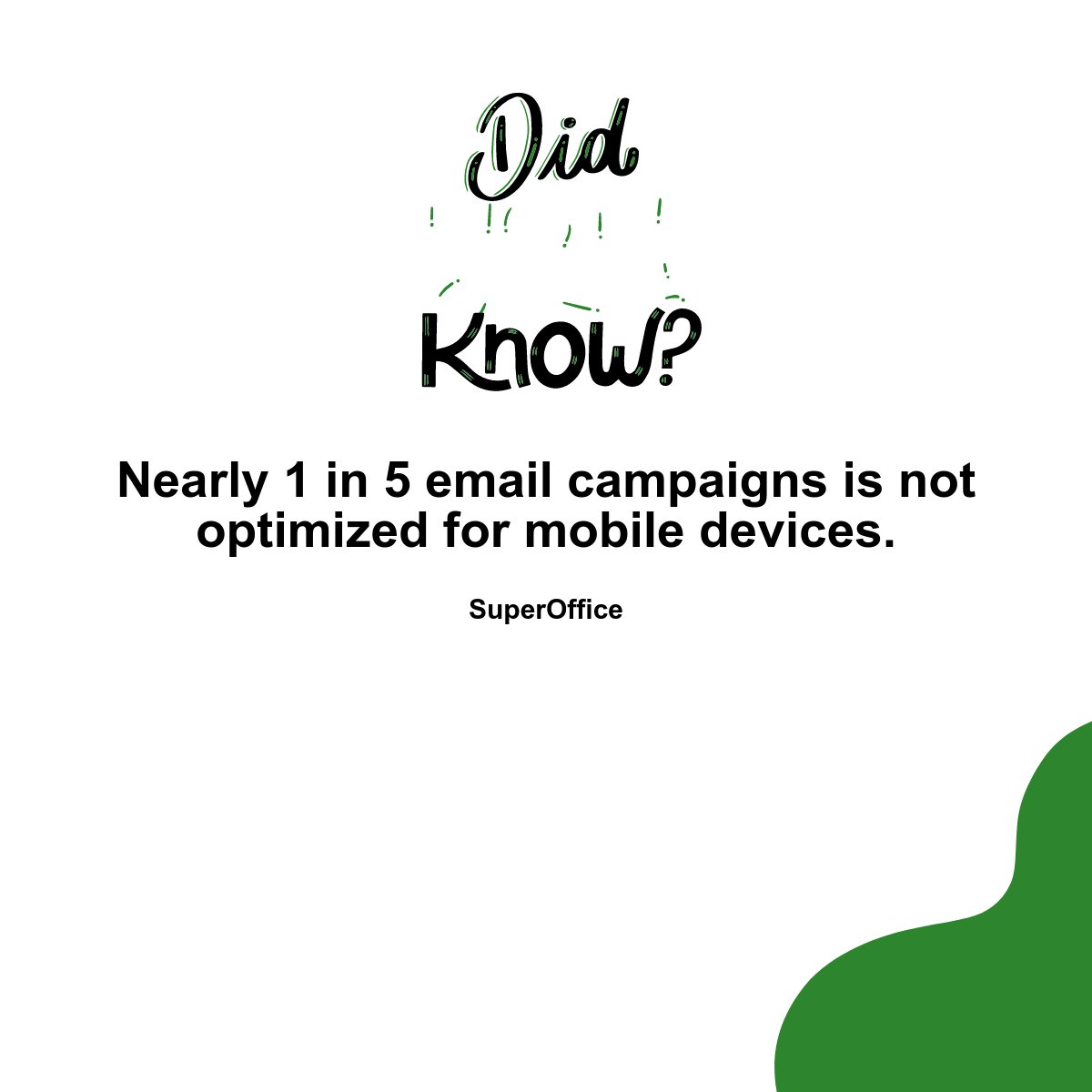Nearly 1 in 5 email campaigns is not optimized for mobile devices. ~SuperOffice~ sureup.com