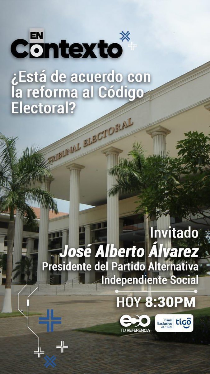 #EnContexto hoy, a las 8:30pm por <a href="/ecotvpanama/">ECO TV</a> nuestro Presidente de PAIS, José Alberto Álvarez, hablará sobre las reformas al Código Electoral. Entrevista <a href="/carlossomozag/">Carlos Somoza García</a>