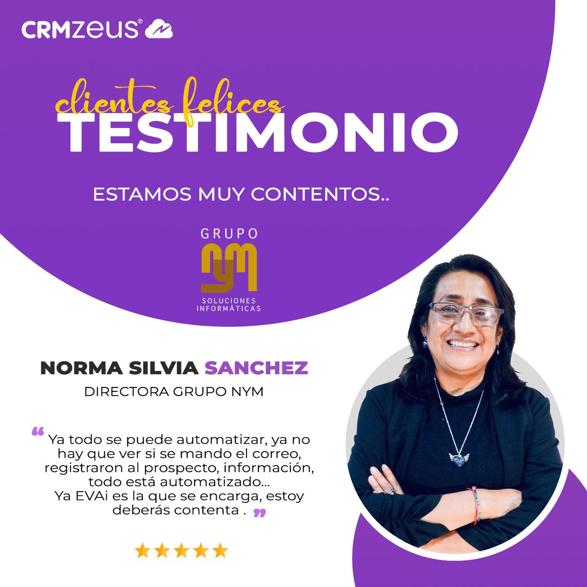 crm_zeus's tweet photo. Clientes felices con CRMZeus: Norma, sabe lo importante que es tener una empresa con procesos automatizados para tener un mejor rendimiento y éxito. Y ¿tu empresa esta automatizada?  🤔

Ve este y mas testimonios en: https://t.co/ZpeQcENw7G https://t.co/Pk047ItMWh