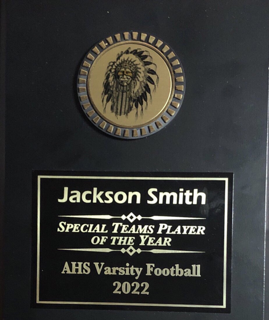 Jack09Smith23's tweet photo. I am very grateful to be named All-League first team kicker and second team punter. I also got awarded with Special Teams Player of the year for my school. Thanks Arapahoe for such a great season. @Arapahoe_FB @coachjimvert https://t.co/8ISQ7HeKe6