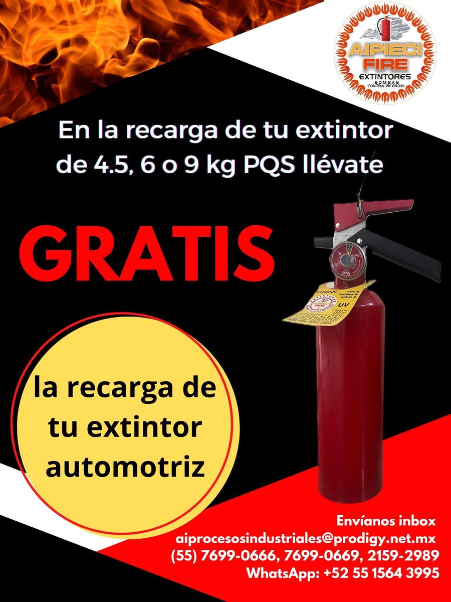 AipieciFire's tweet photo. [Mantenimiento y Recarga de Extintores] 🔥🧯

📍https://t.co/MUpGeLzGrQ
📩 aiprocesosindustriales@prodigy.net.mx 
📞 (55) 7699-0666, 7699-0669, 2159-2989
💬 WhatsApp: +52 55 1564 3995 https://t.co/y8lISNbYuQ