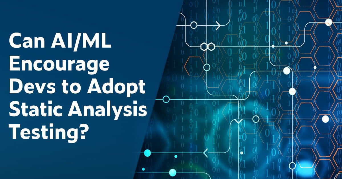 Parasoft's tweet image. Find out how to use AI and machine learning to assist developers in adopting static analysis testing techniques for improved outcomes. Read the blog >> #artificialintelligence #softwaretestautomation parasoft.com/blog/ai-ml-sta…
