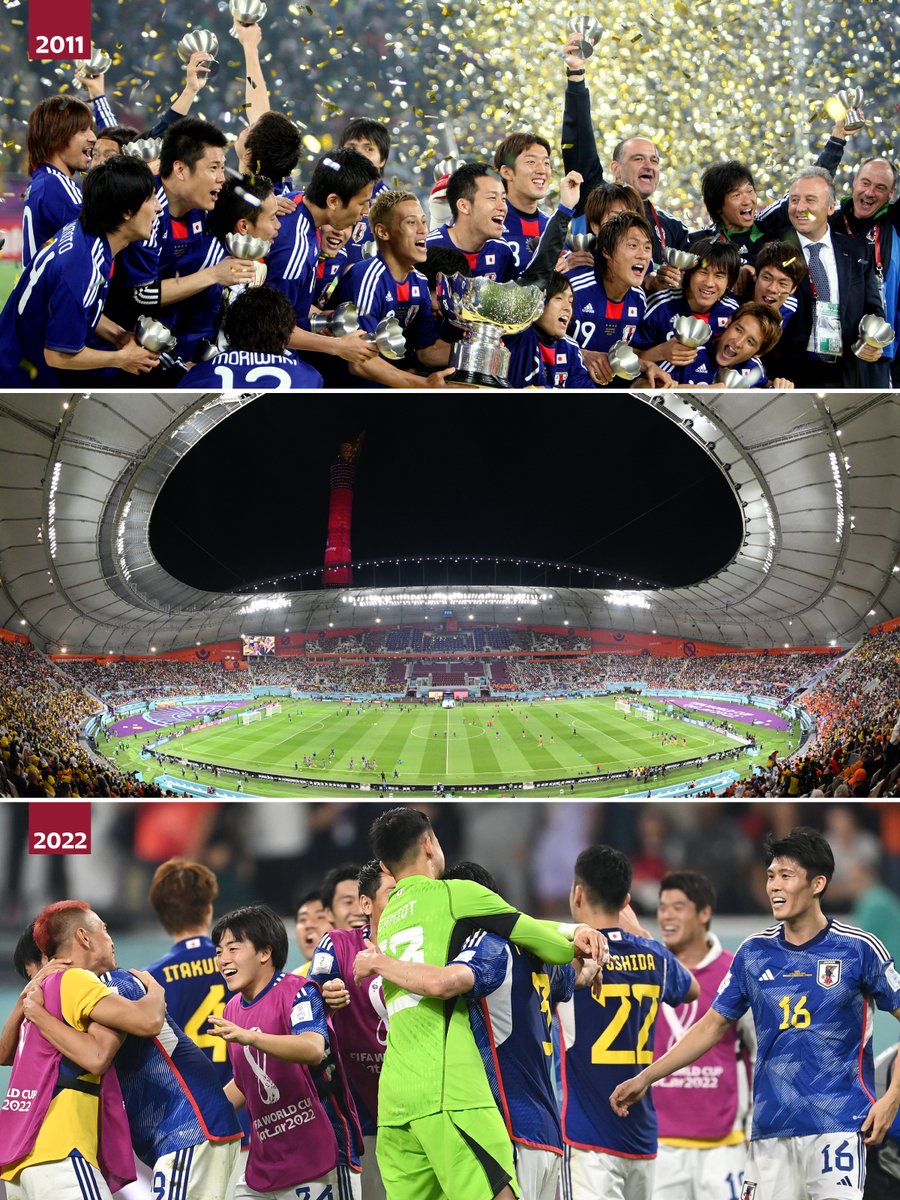 ⚡ 𝐖𝐇𝐎 𝐒𝐀𝐘𝐒 𝐋𝐈𝐆𝐇𝐓𝐍𝐈𝐍𝐆 𝐃𝐎𝐄𝐒𝐍'𝐓 𝐒𝐓𝐑𝐈𝐊𝐄 𝐓𝐖𝐈𝐂𝐄!

2️⃣0️⃣1️⃣1️⃣ : Japan crowned #AsianCup2011 champions!
2️⃣0️⃣2️⃣2️⃣ : Japan beat Spain and seal #FIFAWorldCup Knockout Stage berth

Guess where these two historic moments occured? 
KHALIFA INTERNATIONAL STADIUM!