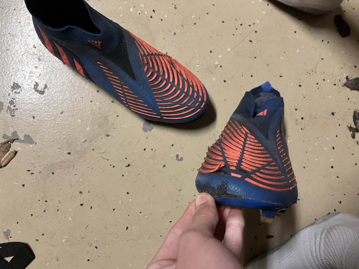 madam_educator's tweet photo. @adidasUS this is the second set of cleats we’ve purchased since April that have fallen apart. These were bought in September. I’ve called, tried using the chat function, and sent you a DM but can’t get a response. https://t.co/LoumWKJJE6