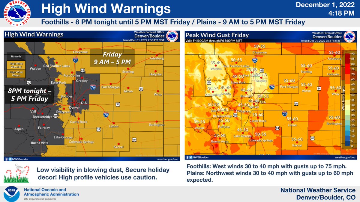 ❄️Winter weather begins in the mountains tonight - Friday evening. 
🍃Gusty winds arrive tonight - late Friday evening for most of the region. Secure holiday decor! #COwx
🧐We can't give all the details in one tweet so check out our packet for more info: weather.gov/media/bou/DssP…