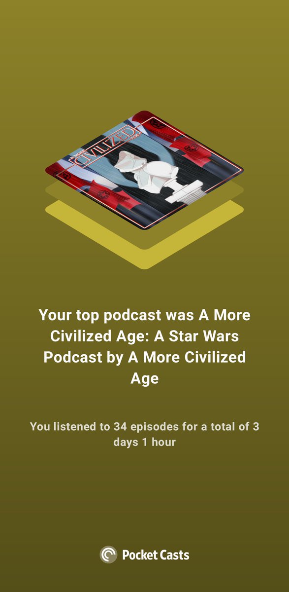 ImStevenScott's tweet image. 5 Star runtime, 5 star podcast! My favorite podcast of 2022! @More_Civilized #pocketcasts #endofyear2022