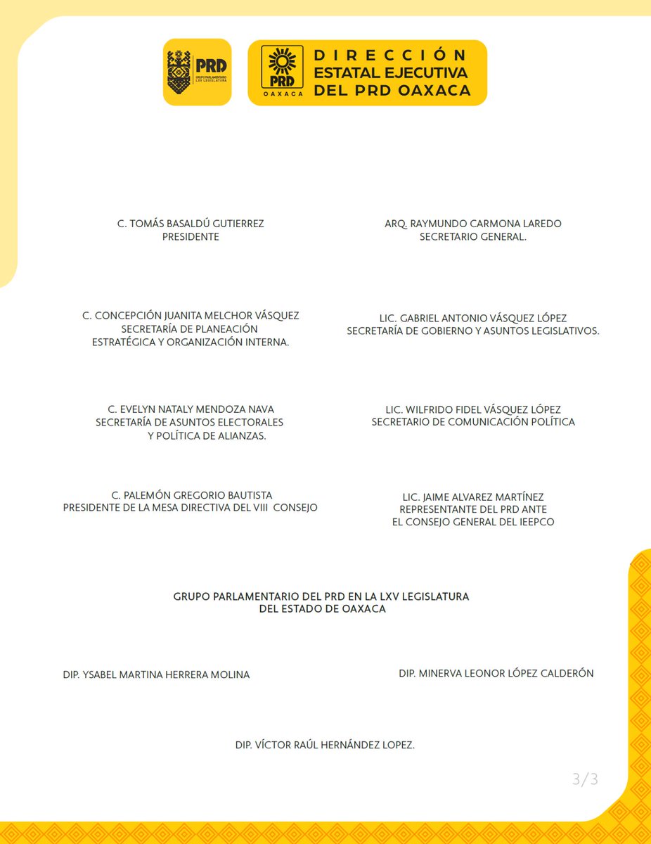 Posicionamiento del PRD estatal ante toma de protesta de Salomón Jara Cruz como Gobernador Constitucional del Estado Libre y Soberano de Oaxaca