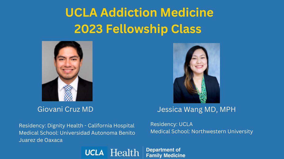 Congratulations on the #Match2023 to Dr. Giovani Cruz and Dr. Jessica Wang on matching at #UCLA Addiction Medicine <a href="/GiovaniCruzCruz/">Giovani Cruz</a> <a href="/MultitaskingMD/">Jessica Wang, MD, MPH</a>