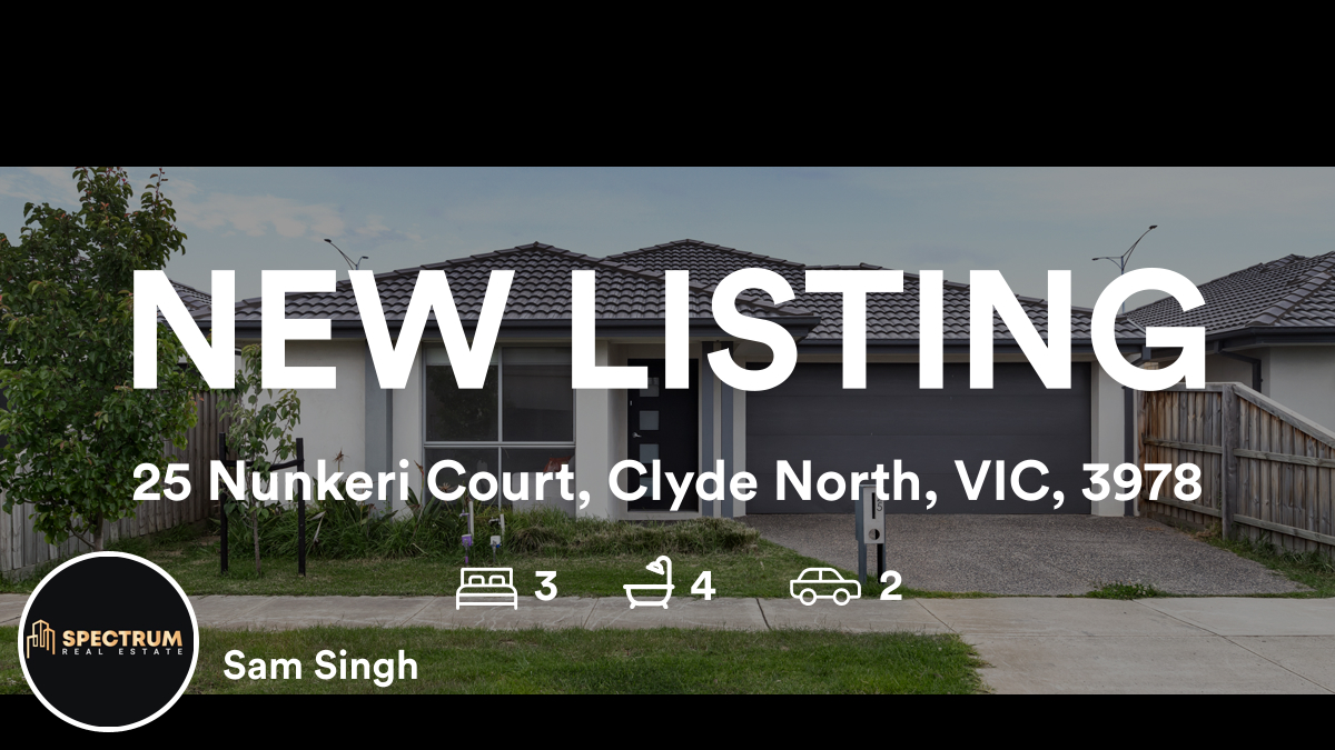 🛌 3 🛀 4 🚘 2
📍 25 Nunkeri Court, Clyde North, VIC, 3978

My latest listing on RateMyAgent.
rma.reviews/YjGowlXUGnG7

...
#ratemyagent #realestate #Spectrum_Real_Estate