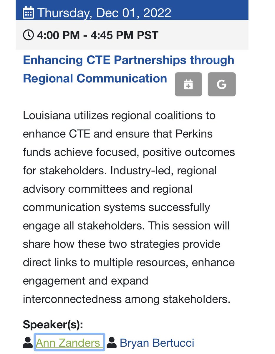 jimmysawtelle's tweet photo. .@golctcs Career & Technical Education Coordinator Ms. Ann Zanders presents on ‘Enhancing Partnerships
through Regional Communication.’ Louisiana’s Community & Technical Colleges and #LCTCS have been trailblazers within Carl Perkins Grants and #CTE. #VisionCTE22 @actecareertech https://t.co/K9nnWkU841