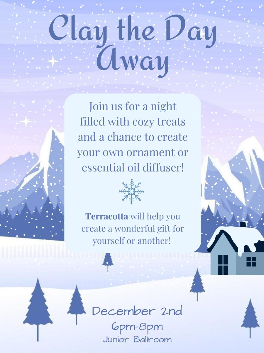Join us this Friday for a night filled with cozy treats and a chance to create something special ❄️

Terracotta will be helping create unique ornaments and essential oil diffusers so don't miss out!!

Bring your friends to this fun filled event!