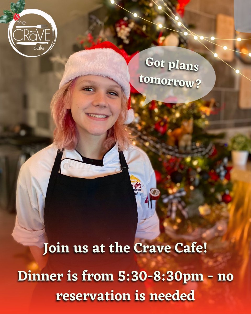 CulinaryGbcca's tweet photo. We’re open for dinner service tomorrow 5:30 - 8:30, see you then! 

We’ll be open again on 12/09, so you’ve got two chances to come get your favorite Crave Cafe foods! https://t.co/eIGzJip1xj