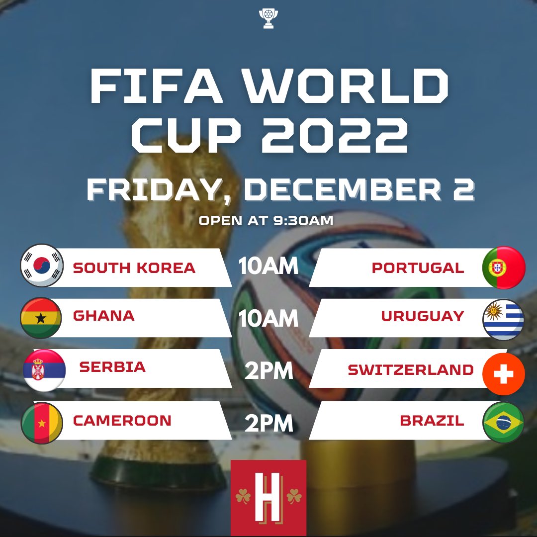 Kick the weekend off with The World Cup at Hugh’s! 🍻 Doors will open at 9:30 🕤