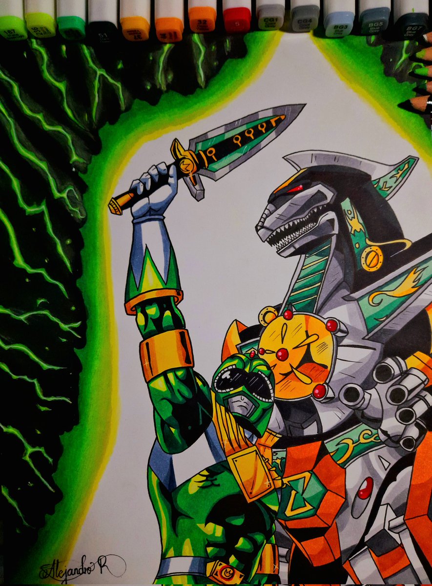 Alejandrovxiii's tweet photo. Dibujo del día:
Poster #GreenRanger y #DragonZord homenaje a #JasonDavidFrank . Dibujo hecho a mano. Técnica con marcadores a base de alcohol y lápices de colores.
#PowerRangers #JasonDavidFrankrip #HandMade #DrawingHandMade #Draw #Color https://t.co/WQKhxr70Md
