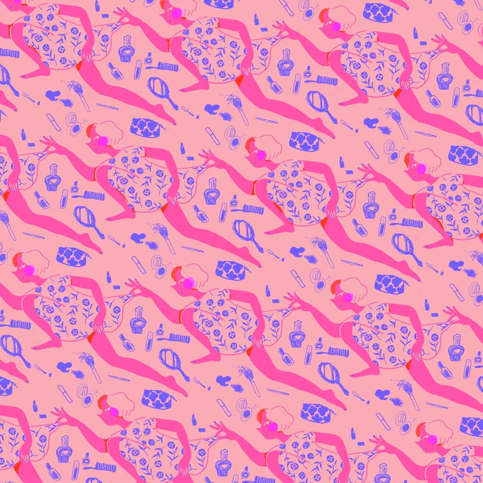 最初3枚はpib book 「pattern」に描き下ろした絵のデジタル版。4枚目はアナログ(アクリル絵の具)色悩みすぎて本描きでは地の色をくすんだ色にしてしまったのをやや後悔しているのでこの絵をリメイクしたい。 