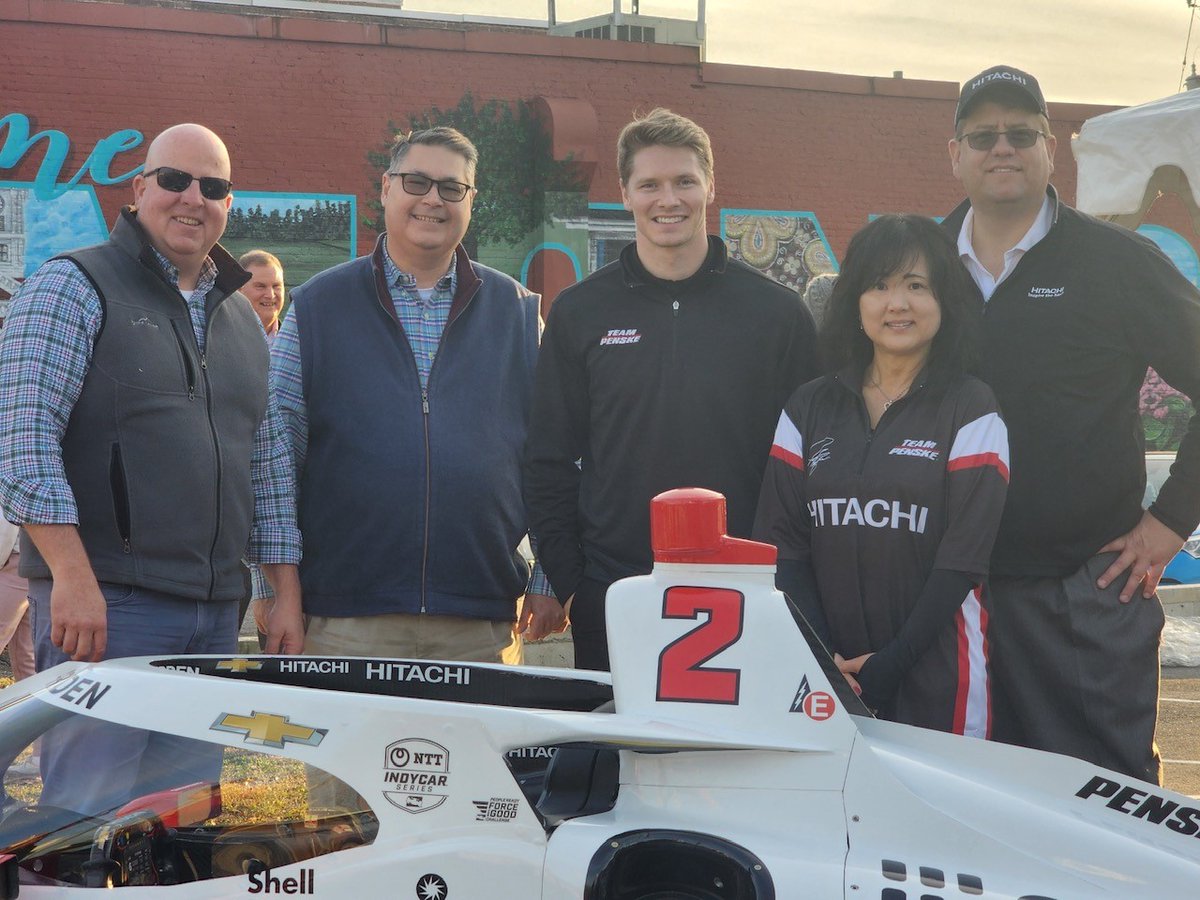 Hitachi Astemo Americas, Georgia Plant is the largest industrial employer in Monroe &amp; the second largest in Walton Co. They brought the Hitachi race car &amp; driver to downtown Monroe. We enjoy celebrating the many ways they make our community stronger. #ChooseWalton #WaltonWorks