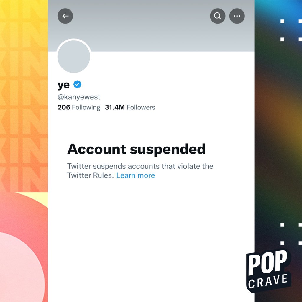 PopCrave's tweet photo. Kanye West’s Twitter account has been suspended after posting photo of a swastika merged with a Star of David. https://t.co/m1dQWPtVyj