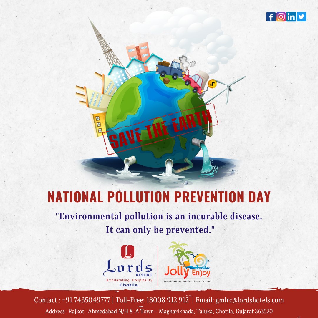 LordsChotila's tweet photo. National Pollution Prevention Day
"Environmental pollution is an incurable disease. It can only be prevented."
#LordsHotels #LordsResorts #staycation #Holidays #Lordsnews #Lords_Chotila #staysafe #NationalPollutionControlDay #PollutionControlDay https://t.co/w0sAGbzOHg