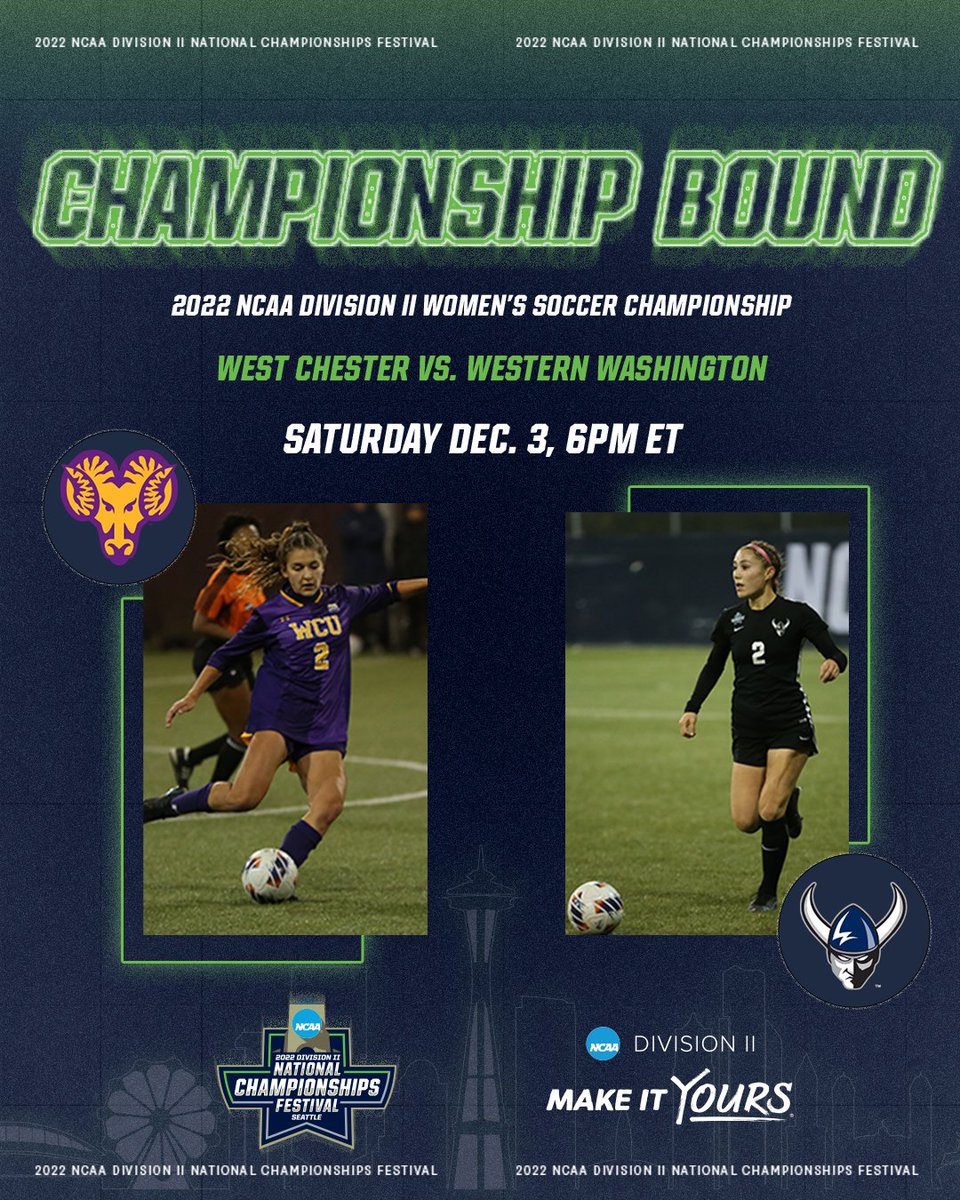 NCAADII's tweet photo. AND THEN THERE WERE ✌️

@WCUAthletics and @WWUAthletics will face off on Saturday at 6 PM ET for the #D2WSOC national championship. 🏆

📰:  https://t.co/OW7FerZRoS.
🎥|📊: https://t.co/dL5DpQAvLT

#D2Festival | #MakeItYours https://t.co/U9U8t09nqS
