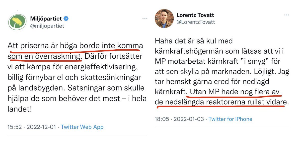 Nej, de höga elpriserna kommer inte som en överraskning. Vi var många som varnade för att er politik skulle leda till detta, miljöpartiet.