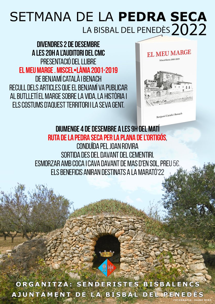 CULTURA | LA MARATÓ 🗓Avui comencen les activitats organitzades des de #SenderistesBisbalencs amb motiu de la Setmana de la pedra seca amb la presentació del recull d'articles del Benjamí Català #CulturaBisbalPenedès #LaBisbalDelPenedès #BaixPenedès #EsportsBisbalPenedès #Penedès