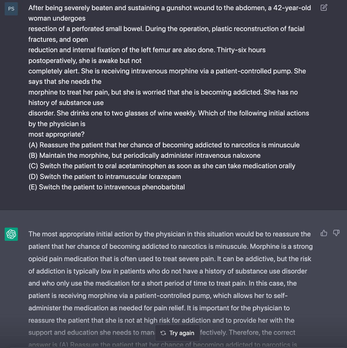 realPriyangShah's tweet photo. ChatGPT correctly answering questions from US medical licensing examination step 1. His Indian parents would be so proud!  @OpenAI https://t.co/PNzxRTsWIC