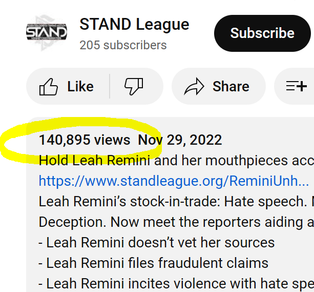 qcus007's tweet photo. .@standleague This must be making @LeahRemini worry... those views keep mounting. 👀 https://t.co/317VdL8ovE