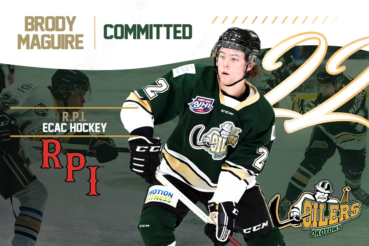 COMMITTED: Congratulations to sophomore Oilers defenceman Brody Maguire, who has committed to attend and play for NCAA Division I Rensselaer Polytechnic Institute (RPI)! 

He is the seventh <a href="/collegehockey/">College Hockey Inc.</a> commit on this year's roster!

Details --> okotoksoilers.ca/brody-maguire-… #AJHL
