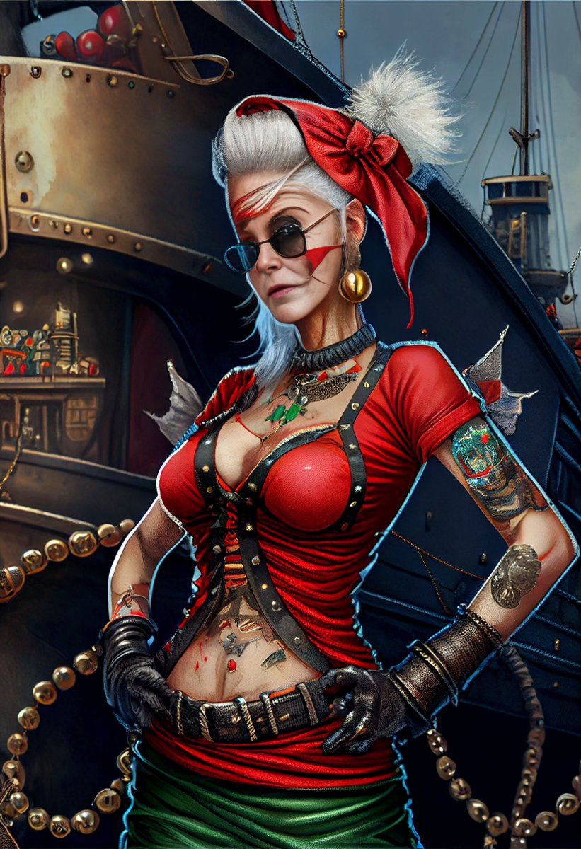 satindergrewal's tweet image. Presenting to you, Mrs. Claus as cypher punk pirate!! 😎
Produced using @midjourney.
Face fixes with #ESRGAN + #CodeFormer with #stablediffusion #AIart #MrsSanta #christmas2022