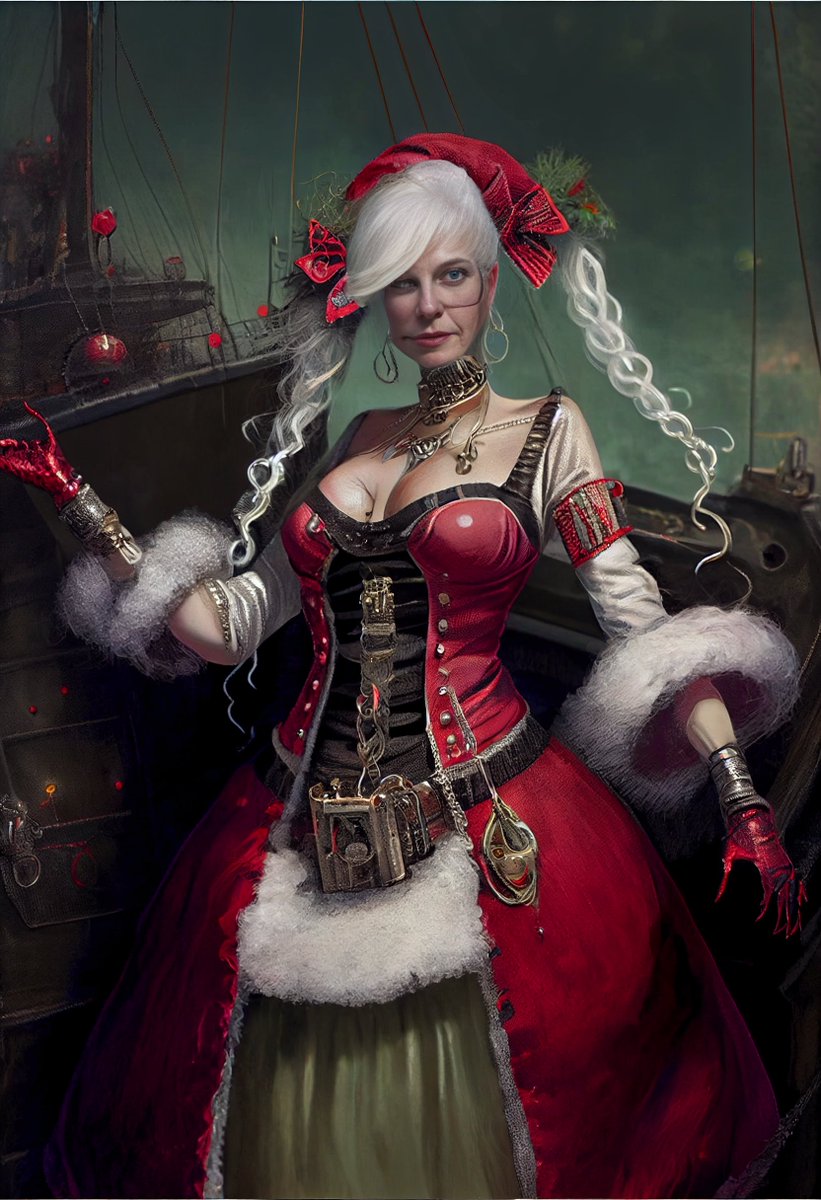satindergrewal's tweet image. Presenting to you, Mrs. Claus as cypher punk pirate!! 😎
Produced using @midjourney.
Face fixes with #ESRGAN + #CodeFormer with #stablediffusion #AIart #MrsSanta #christmas2022