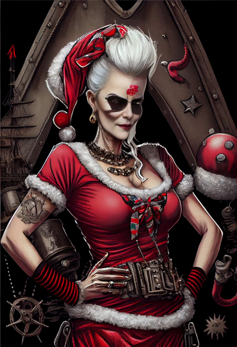satindergrewal's tweet image. Presenting to you, Mrs. Claus as cypher punk pirate!! 😎
Produced using @midjourney.
Face fixes with #ESRGAN + #CodeFormer with #stablediffusion #AIart #MrsSanta #christmas2022