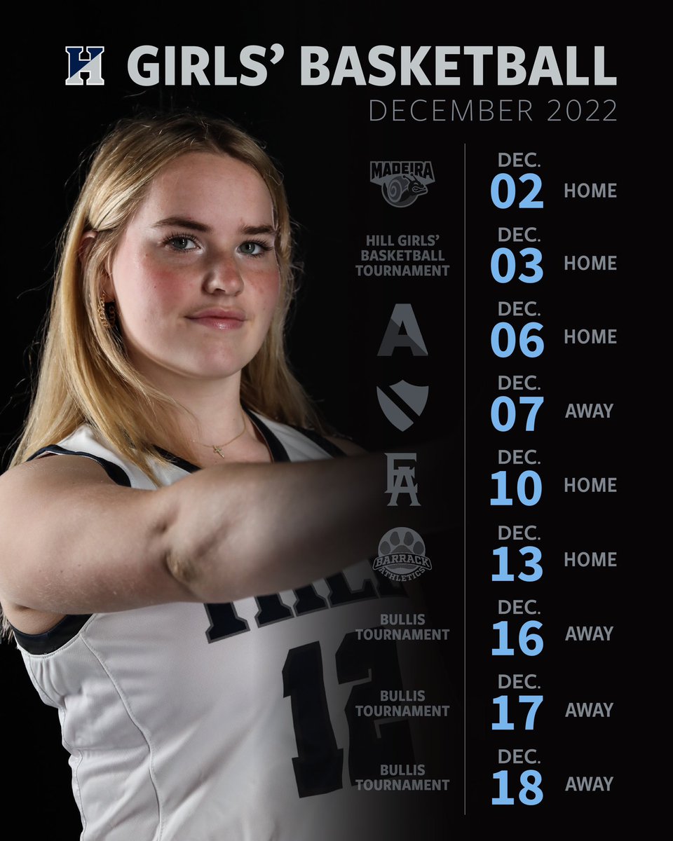 Catch HGB in action at home and on the road before the new year!!! 
#gohillblues #hillpride
<a href="/HillAthletics/">Hill Athletics</a>