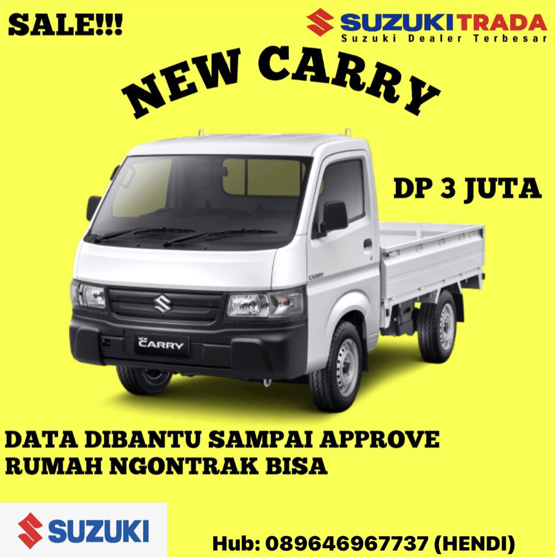 PROMO AKHIR TAHUN!!!
Buat temen temen nih yang mau kridit mobil atau yang sedang membutuhkan armada untuk udaha nya ada juga NEW CARRY Pick Up nya. Silahkan hubungi saya dengan nomer yang tertera berikut.

#suzukimobilharapanindah