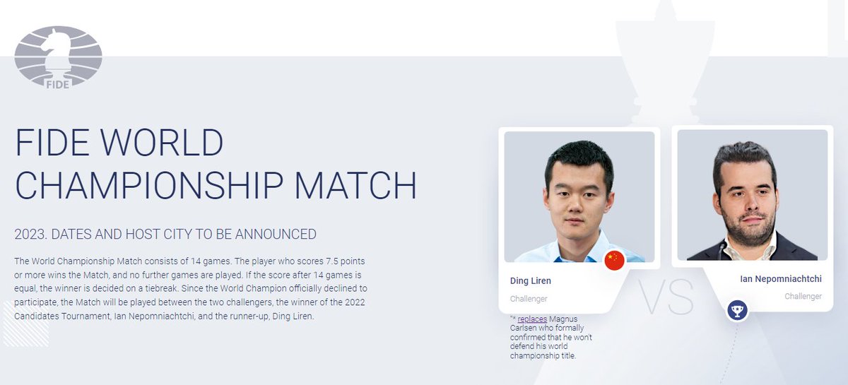 Bashana2006's tweet image. Ding Liren is Replaced for Carlsen&apos;s Place in Wolrd Chess Championship 2021-2023
Good luck for @DingLiren and Also good Luck for @lachesisq 
@FIDE_chess #Worldchess #fideworldchess #magnus @MagnusCarlsen