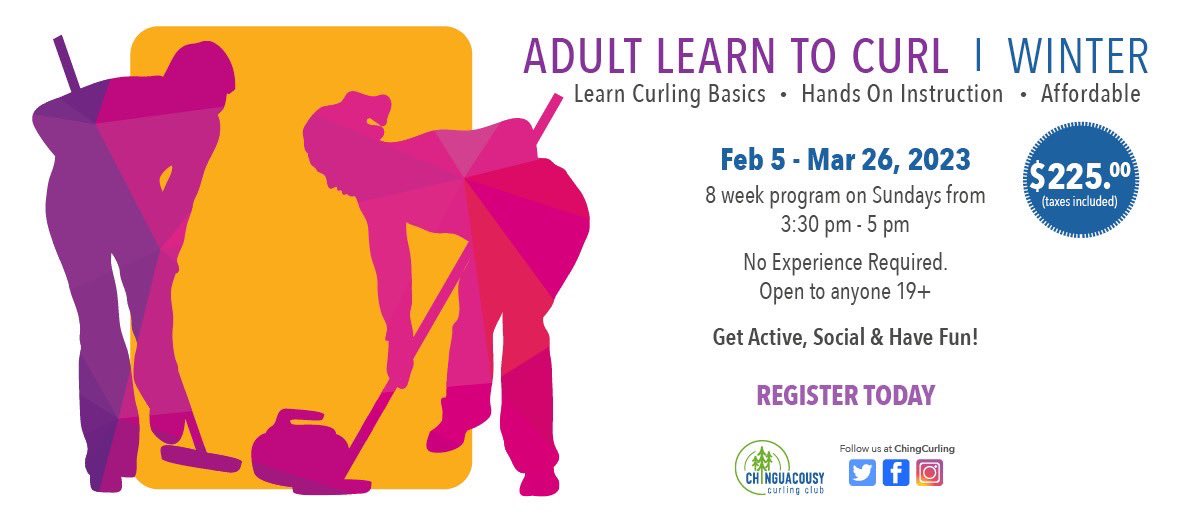 ChingCurling's tweet photo. Registration for the winter session of our Adult #LearntoCurl is open! No previous experience necessary. For new &amp; returning students. Give someone the gift of #curling this holiday season🎄#Brampton @CurlON_ @torontocurling #ChingCurls https://t.co/iATpX1YGOo