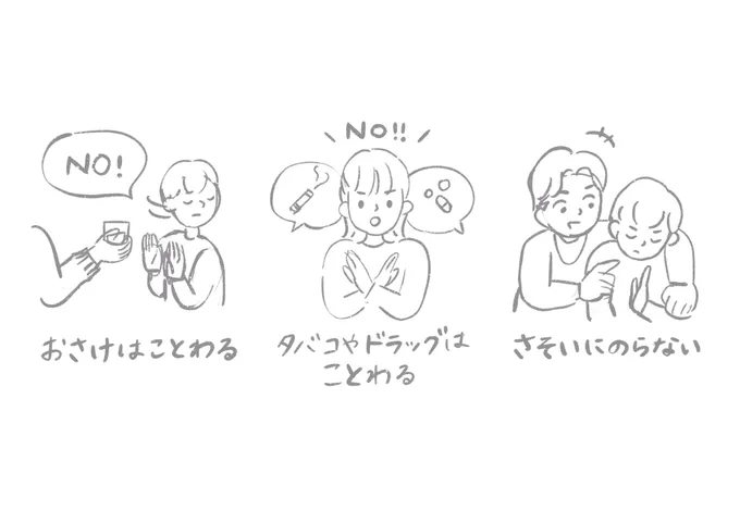 こども身体と心を守る、お断りシリーズ制作中✍️
作っていて、そもそも断らないといけないこと多すぎ…😢😢と世知辛い気持ちに。自分の身は自分で守る力をつけて欲しいけれど、誘う側の配慮も高まって欲しい。 