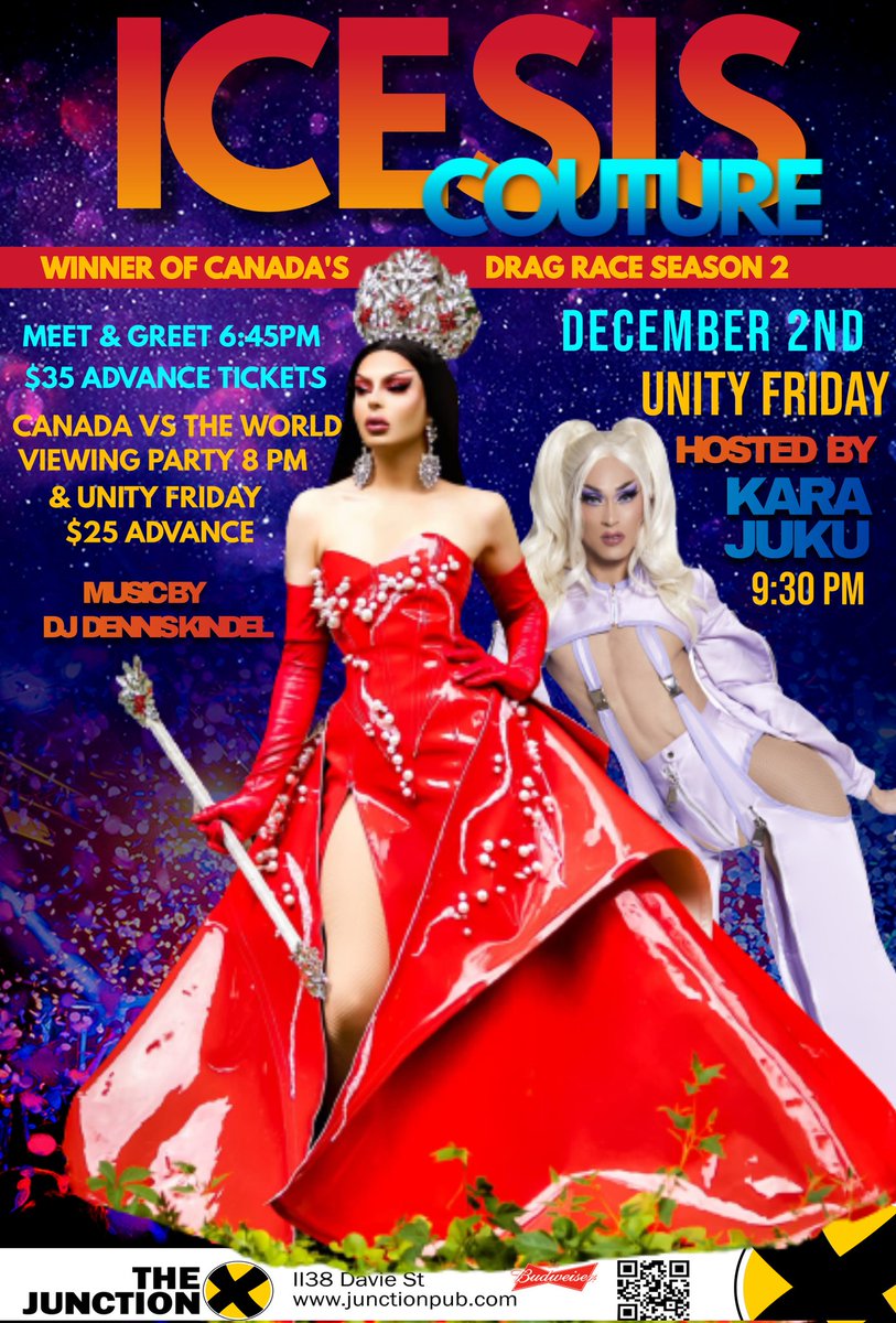 PinkMafiaPro's tweet photo. Hey Vancouver!  Catch @itsqueenicesis tomorrow Dec 2nd at The Junction!  Hosted by @thekarajuku.  Meet and Greet available.  Tickets $35 in advance.  6:45pm M&amp;G and show at 9:30pm!

#icesiscouture #pinkmafia #thejunction #vancouver #dragqueen #dragrace #canadasdragrace #karajuku https://t.co/XGqqle571H