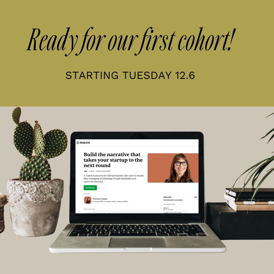 Ready to launch my 3-day bootcamp on how to “Build the narrative that takes your startup to the next round". 

Expect an interactive class full of real-life examples and  practical “how to” tips, so you can build a messaging that drives action. 

Sign up: bit.ly/3fmIQNO