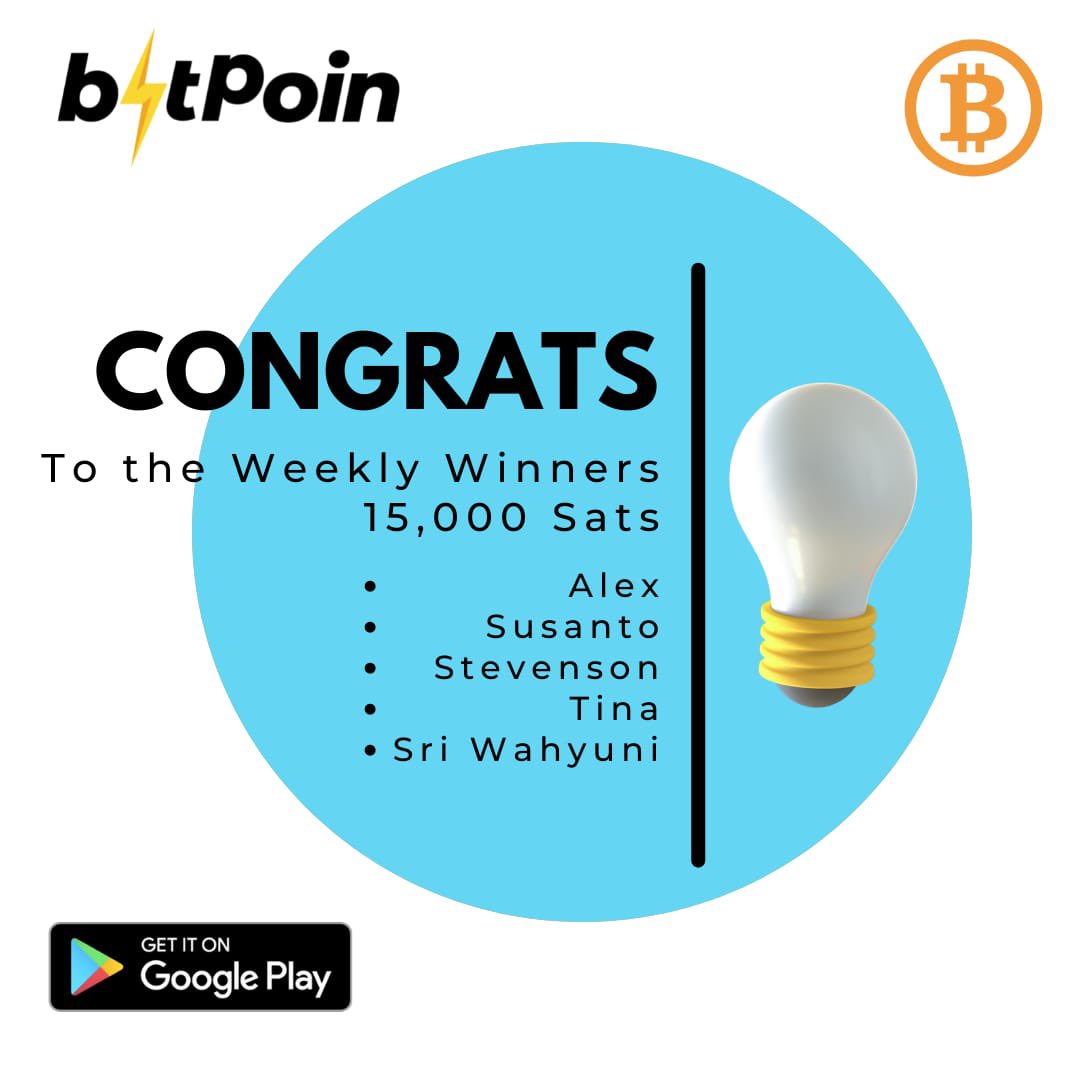 Congrats to the winner 🔥⚡️👍🏼

Let’s Play more to Earn more, only on Bitpoin Apps!

#Bitpoin #BitpoinID #BitpoinIndonesia #Bitcoin #bitcoinindonesia #bitcoinnews #bitcoinprice #bitcoinsatoshi #sats #satoshi #blockchain #crypto #cryptocurrency #bitcoininvestment