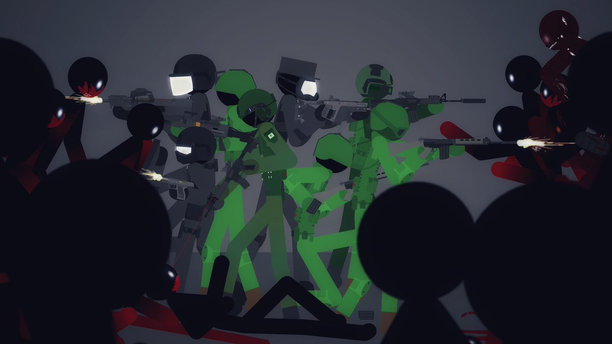 stickHelmet's tweet photo. Here’s an attempt on one of those views where a group gets surrounded by enemies and it shows their backs and the sides #sticknodes https://t.co/8QhsXwYfre