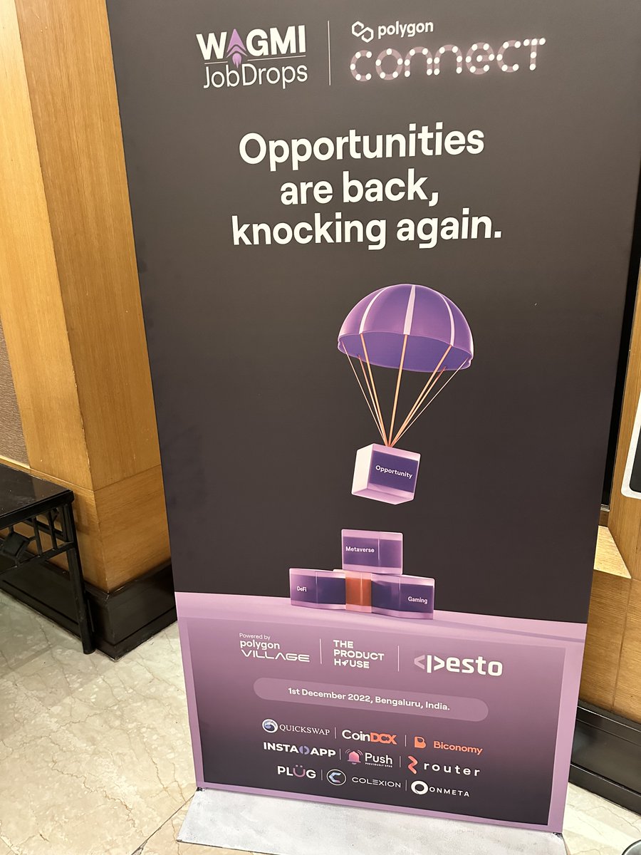 WAGMI_Jobs's tweet photo. We had the most amazing time hosting 2nd edition of JobDrops 🚀

All thanks to the incredible talent community and our wonderful hiring partners 🙏💜
@biconomy @QuickswapDEX @pushprotocol @Instadapp @CoinDCX @routerprotocol @plugexchange @onmetahq 

#WAGMIJobDrops #PolygonConnect https://t.co/bx0MbMwI45