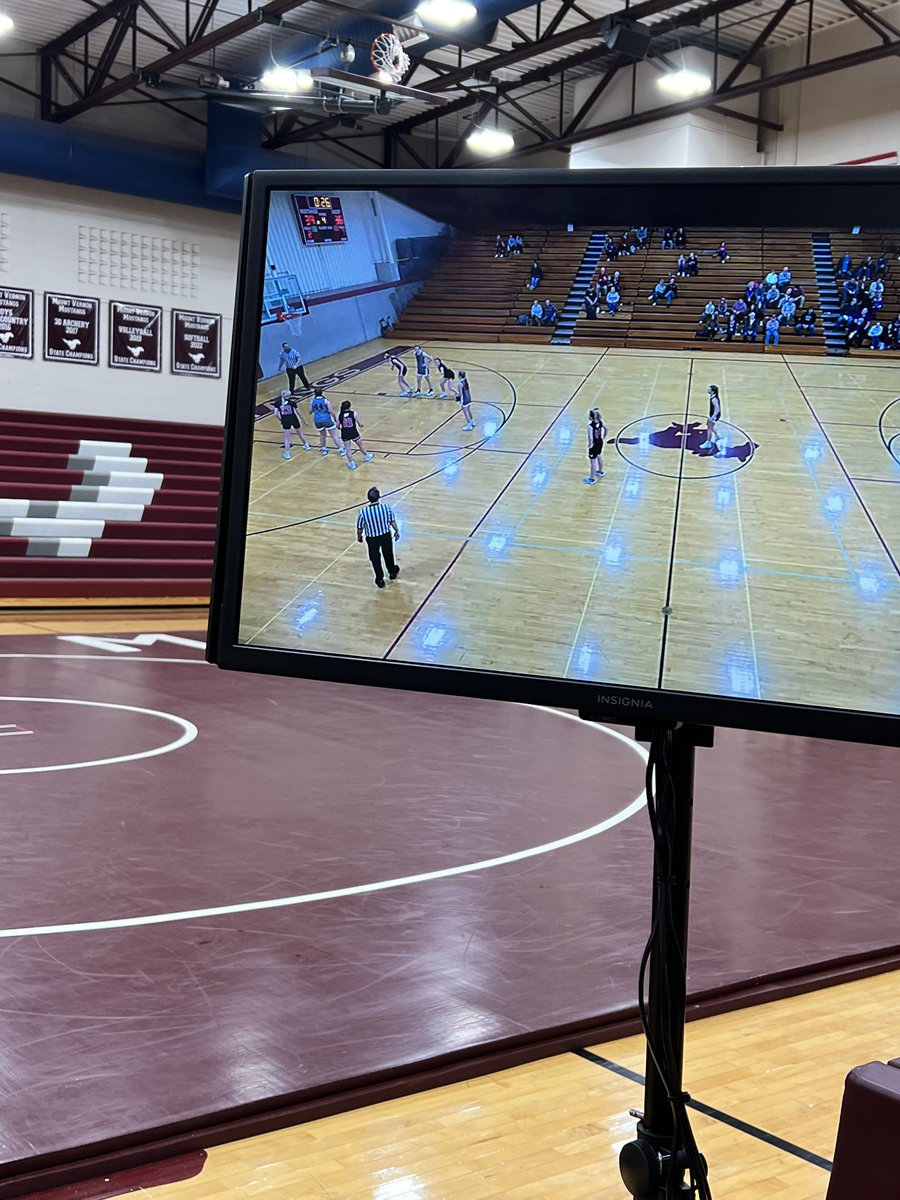 Truitt16's tweet photo. Setting up for our dual meet tonight but still got to watch @Alivia_Truitt16 hit the game clinching free throws thanks to our Hudl camera and Pin TV clocks #technologyforthewin https://t.co/gPdJhoR62J