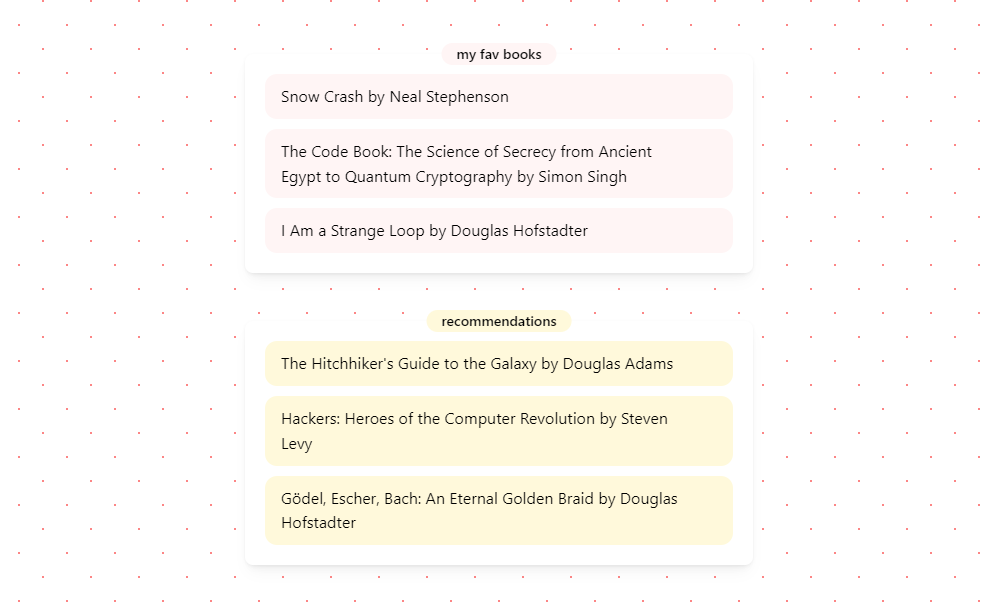 jubag0x's tweet photo. introducing binder📚

binder uses GTP-3 to suggest books based on your reading interests

add books to your list and binder will curate personalized book recommendations just for you 
🧵 https://t.co/ZrKBQ0oLDN