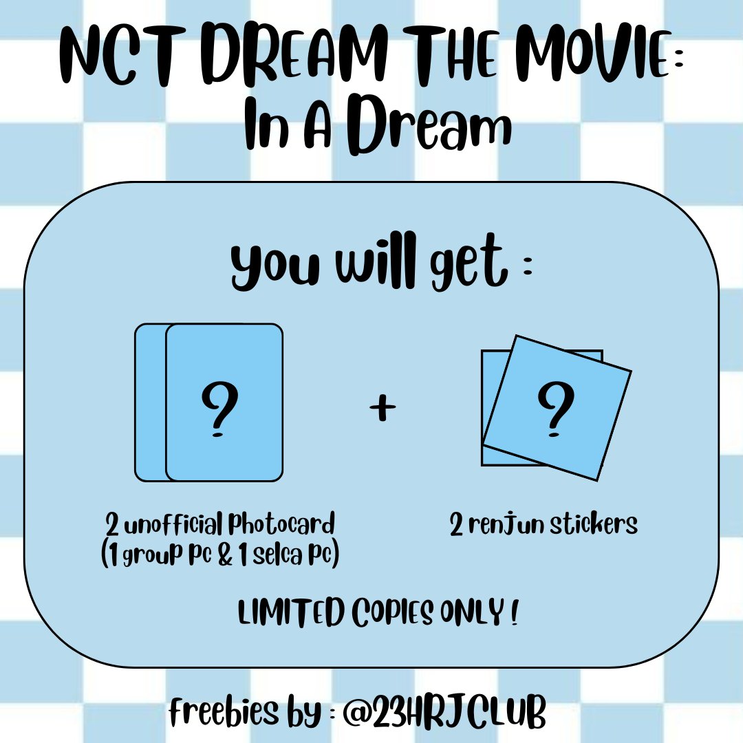 23HRJCLUB's tweet photo. ੈ☁️‧₊˚┊ᘍ NCT DREAM THE MOVIE: In A Dream 𔘓 ᘊ 
╰─▸  fan support by @23HRJCLUB ♡

hi to all nctzen who will attend the blockscreeening by @NCTDreamSMGC i will be giving away limited freebies on d-day! see you!! 

when : dec 3, 2022
where : smgc 

#NCTDREAMTHEMOVIEInADream https://t.co/KTb4xG2ros