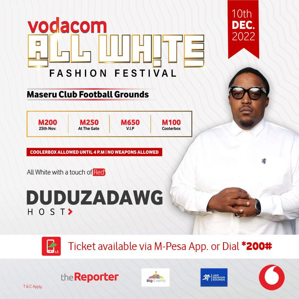 Ree_Chaka's tweet image. The countdown has officially begun, but the million dollar question is, have you purchased your ticket yet? If not, simply dial *200# or get it on Your M-Pesa App.

#VodacomAllWhiteFashionFestival 
#LesothosBestNetwork